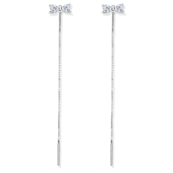 Bow with Dangling Chain Silver Earring STC-2190